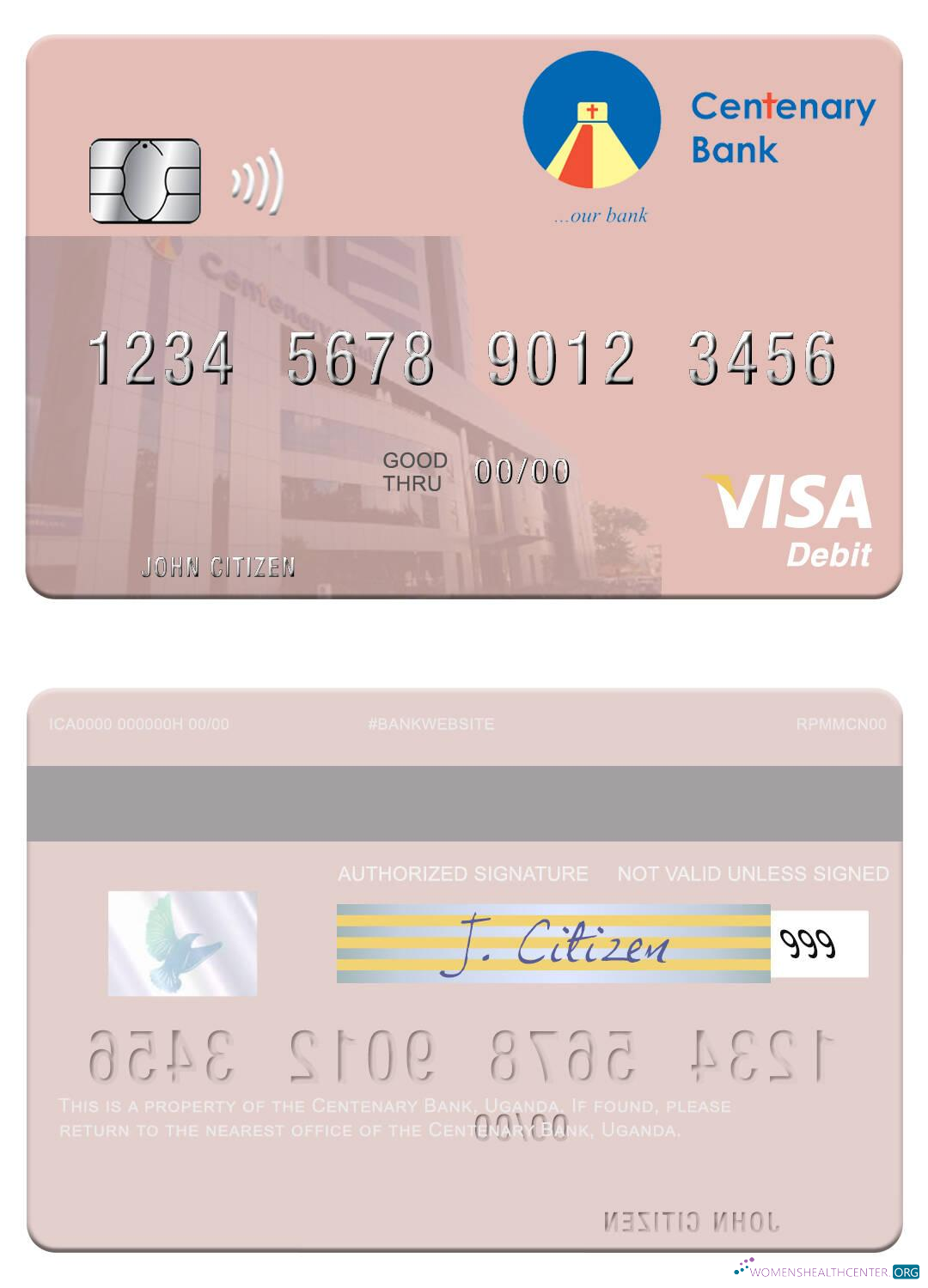 Download Uganda Centenary Bank visa debit card Photoshop template